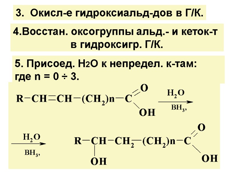5. Присоед. Н2О к непредел. к-там:   где n = 0 ÷ 3.